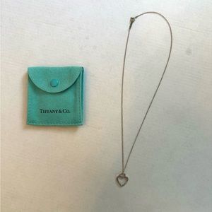 Tiffany and Co, Silver Open Heart Pendant, thin elegant chain, with bag